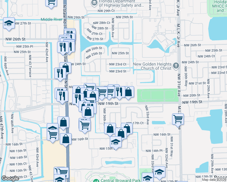 map of restaurants, bars, coffee shops, grocery stores, and more near 3700 Northwest 21st Street in Lauderdale Lakes