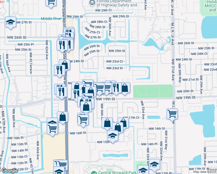 map of restaurants, bars, coffee shops, grocery stores, and more near 3700 Northwest 21st Street in Lauderdale Lakes