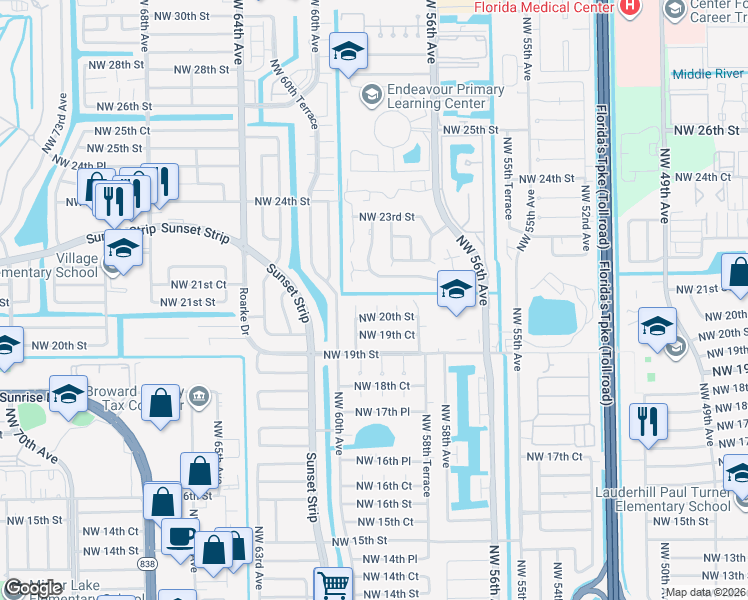 map of restaurants, bars, coffee shops, grocery stores, and more near 2020 Northwest 59th Terrace in Lauderhill