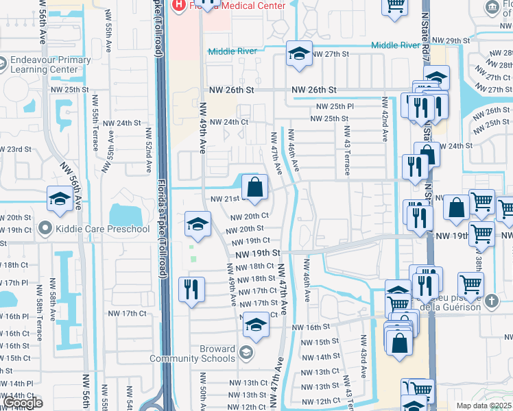 map of restaurants, bars, coffee shops, grocery stores, and more near in Lauderhill