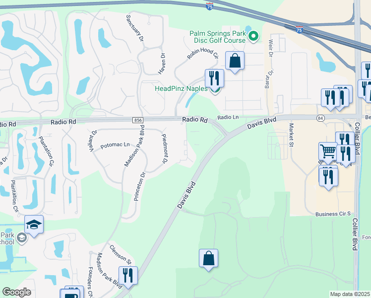 map of restaurants, bars, coffee shops, grocery stores, and more near 8245 Ibis Club Drive in Naples