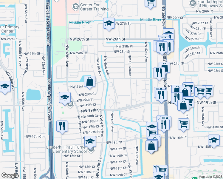 map of restaurants, bars, coffee shops, grocery stores, and more near in Lauderhill