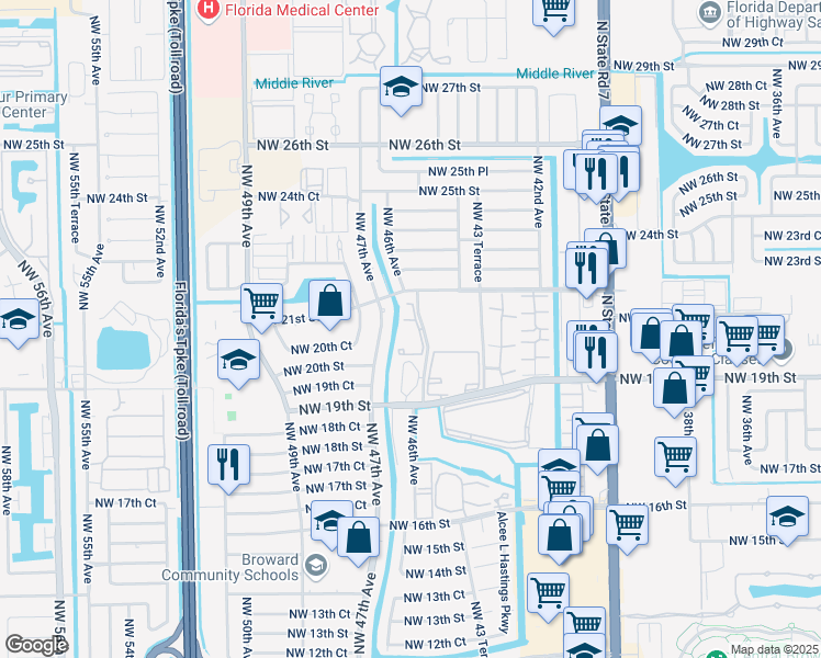 map of restaurants, bars, coffee shops, grocery stores, and more near in Lauderhill