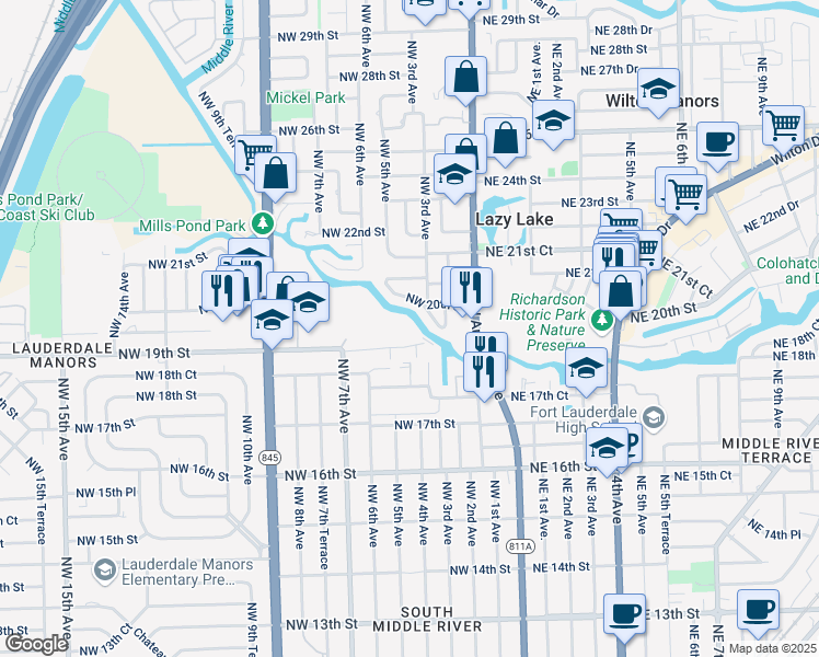map of restaurants, bars, coffee shops, grocery stores, and more near 610 Tennis Club Drive in Fort Lauderdale