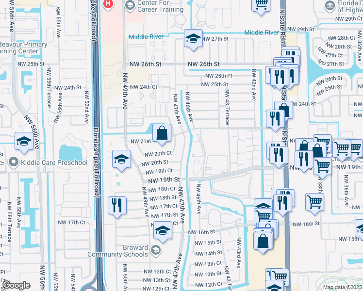 map of restaurants, bars, coffee shops, grocery stores, and more near 2070 Northwest 47th Terrace in Lauderhill