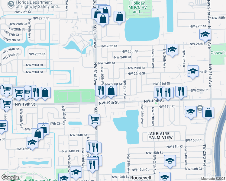 map of restaurants, bars, coffee shops, grocery stores, and more near 2040 Northwest 30th Avenue in Fort Lauderdale
