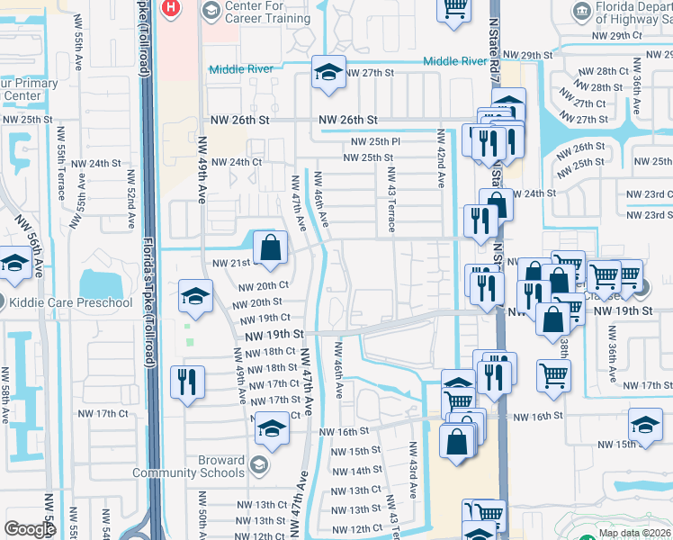 map of restaurants, bars, coffee shops, grocery stores, and more near in Lauderhill