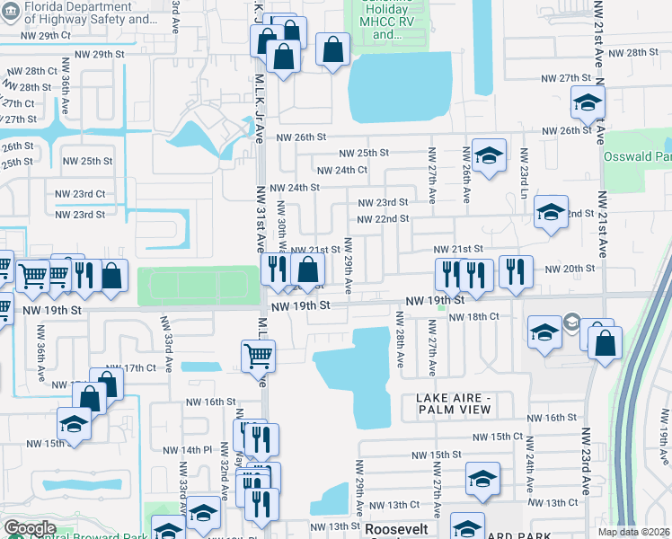map of restaurants, bars, coffee shops, grocery stores, and more near 2040 Northwest 30th Avenue in Fort Lauderdale