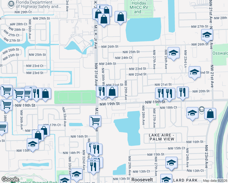 map of restaurants, bars, coffee shops, grocery stores, and more near 2040 Northwest 30th Avenue in Fort Lauderdale