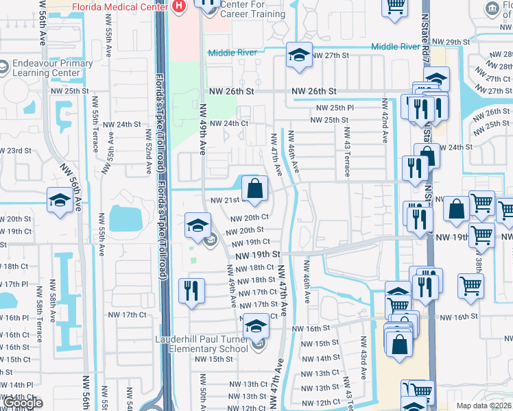 map of restaurants, bars, coffee shops, grocery stores, and more near in Lauderhill