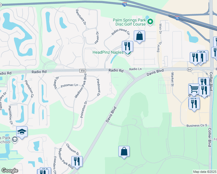 map of restaurants, bars, coffee shops, grocery stores, and more near 8245 Ibis Club Drive in Naples