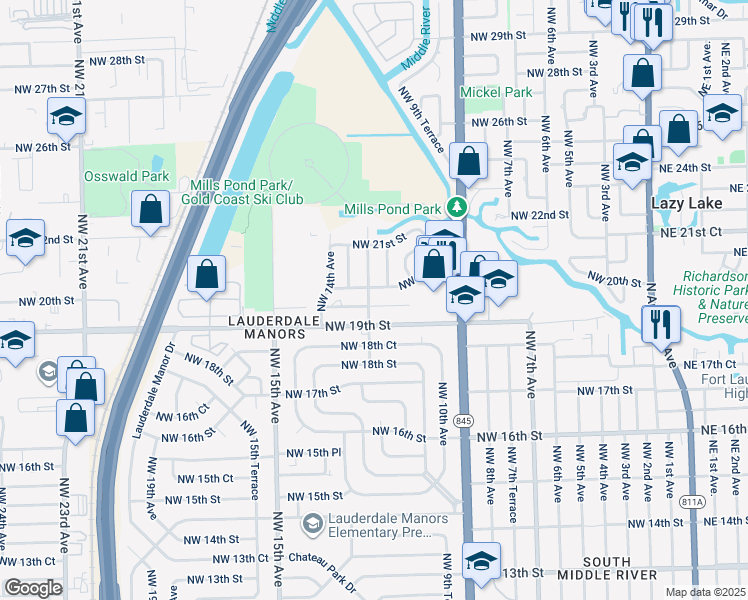 map of restaurants, bars, coffee shops, grocery stores, and more near 1931 Northwest 12th Avenue in Fort Lauderdale