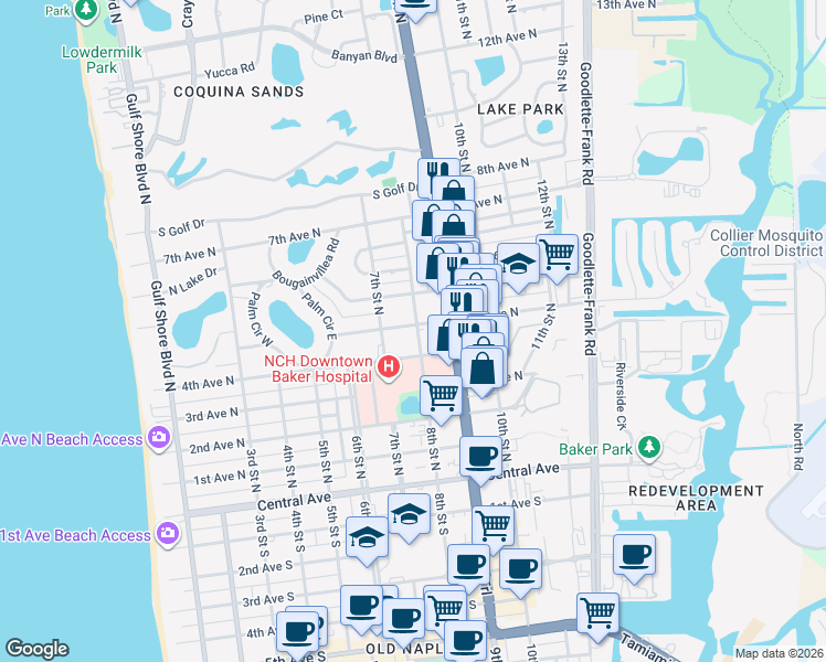 map of restaurants, bars, coffee shops, grocery stores, and more near 778 5th Avenue North in Naples