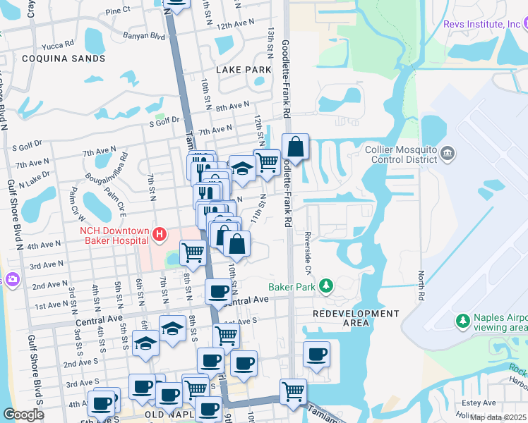 map of restaurants, bars, coffee shops, grocery stores, and more near 402 11th Street North in Naples