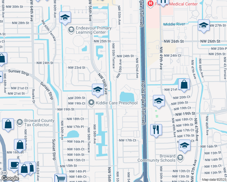 map of restaurants, bars, coffee shops, grocery stores, and more near 2101 Northwest 55th Avenue in Lauderhill