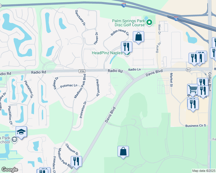 map of restaurants, bars, coffee shops, grocery stores, and more near 8265 Ibis Club Drive in Naples