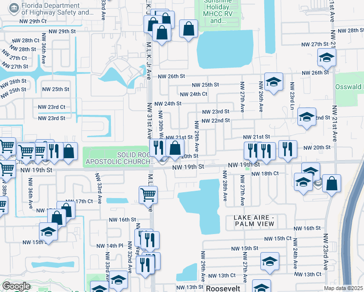 map of restaurants, bars, coffee shops, grocery stores, and more near 2040 Northwest 30th Avenue in Fort Lauderdale
