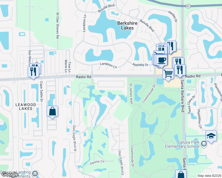 map of restaurants, bars, coffee shops, grocery stores, and more near 103 Glen Eagle Circle in Naples