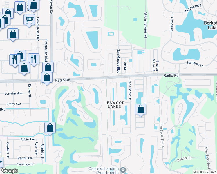 map of restaurants, bars, coffee shops, grocery stores, and more near 119 Leawood Circle in Naples