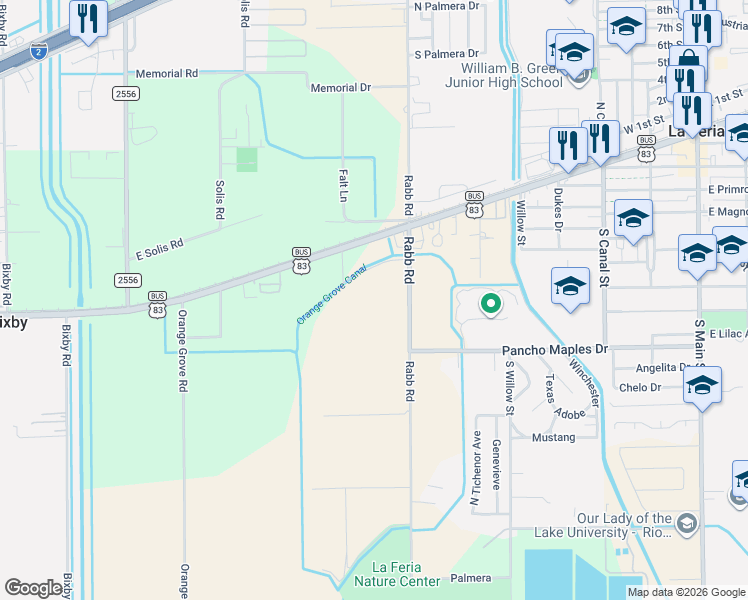 map of restaurants, bars, coffee shops, grocery stores, and more near 27918-28168 Rabb Road in La Feria