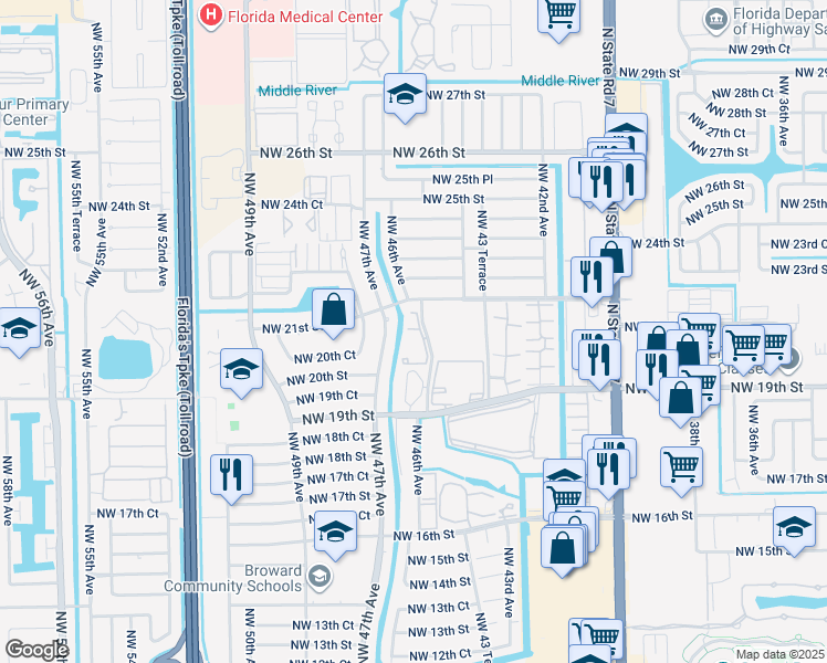 map of restaurants, bars, coffee shops, grocery stores, and more near in Lauderhill