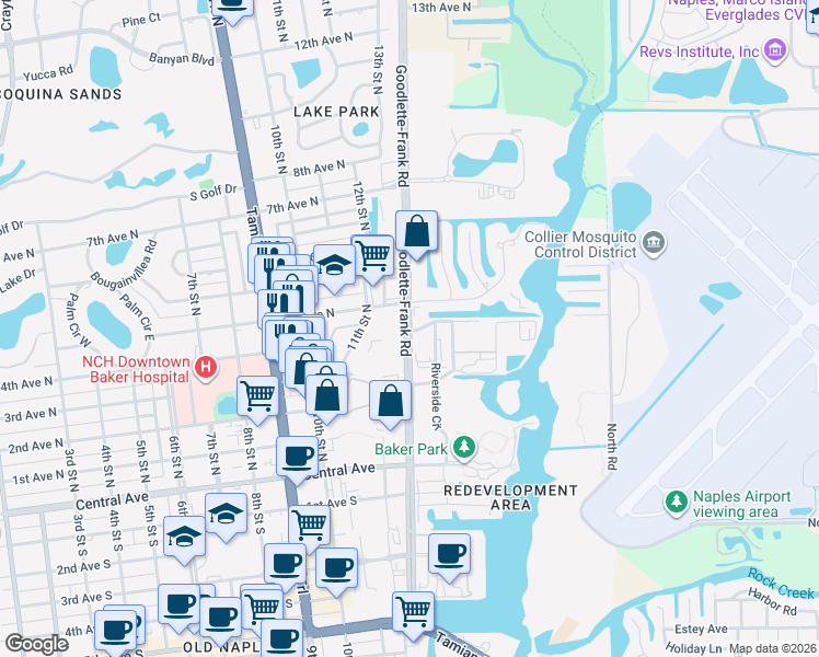 map of restaurants, bars, coffee shops, grocery stores, and more near 322 Goodlette-Frank Road in Naples