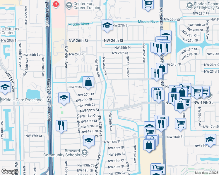map of restaurants, bars, coffee shops, grocery stores, and more near in Lauderhill