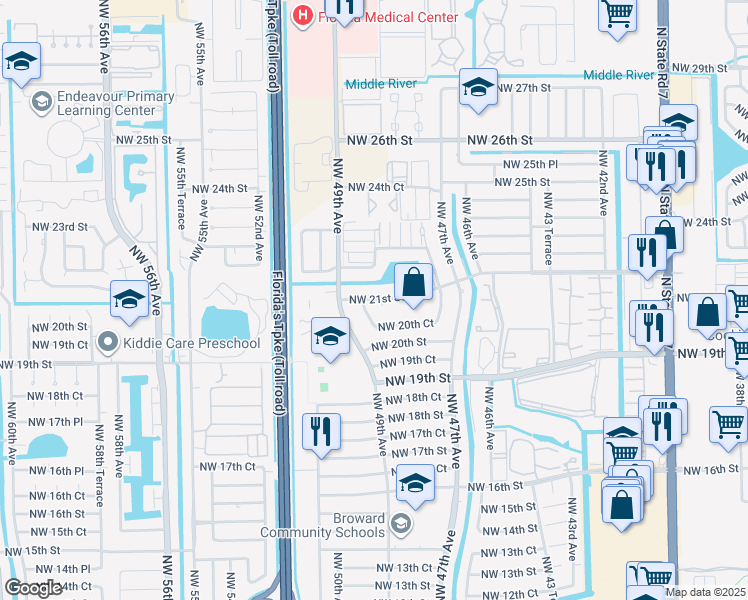 map of restaurants, bars, coffee shops, grocery stores, and more near 4830 Northwest 21st Street in Lauderhill