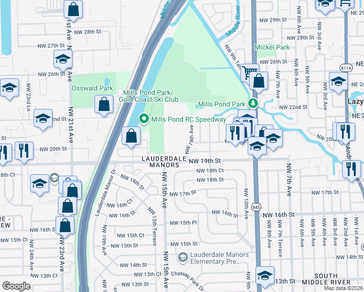 map of restaurants, bars, coffee shops, grocery stores, and more near in Lauderdale Lakes