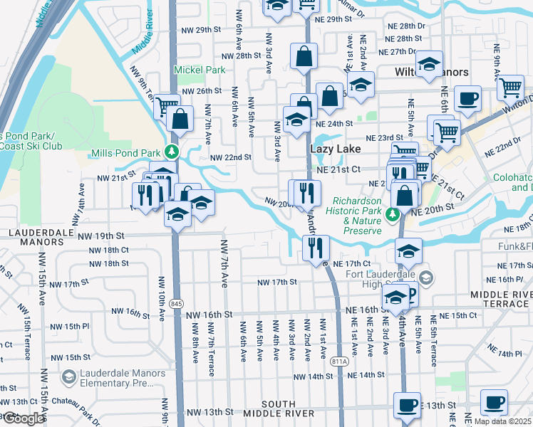 map of restaurants, bars, coffee shops, grocery stores, and more near 610 Tennis Club Drive in Fort Lauderdale