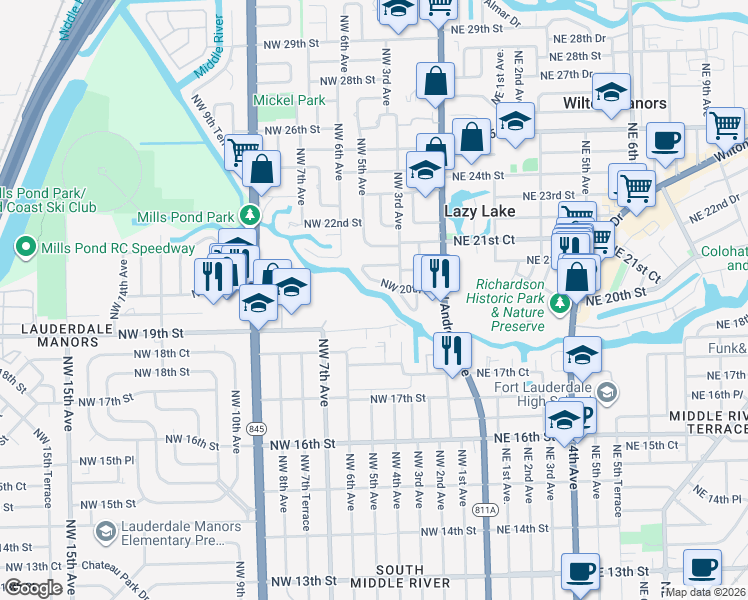 map of restaurants, bars, coffee shops, grocery stores, and more near 610 Tennis Club Drive in Fort Lauderdale