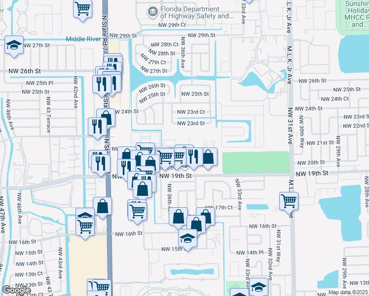 map of restaurants, bars, coffee shops, grocery stores, and more near 3700 Northwest 21st Street in Lauderdale Lakes