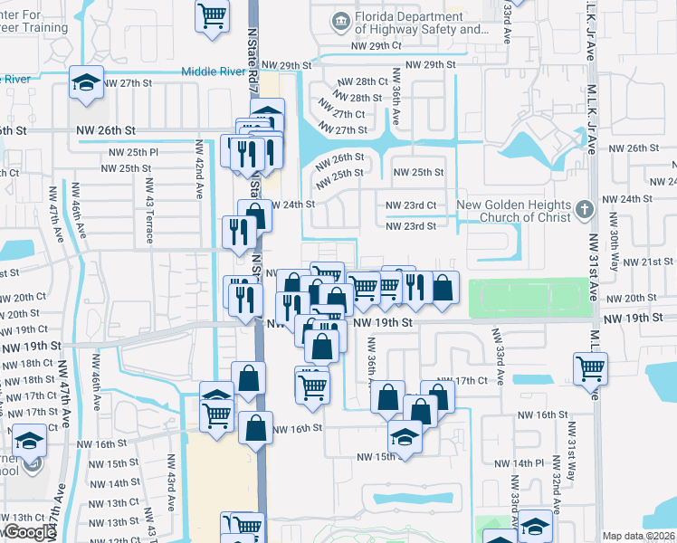map of restaurants, bars, coffee shops, grocery stores, and more near 3730 Northwest 21st Street in Lauderdale Lakes