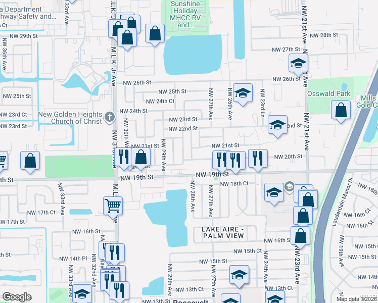 map of restaurants, bars, coffee shops, grocery stores, and more near 2051 Northwest 27th Lane in Fort Lauderdale