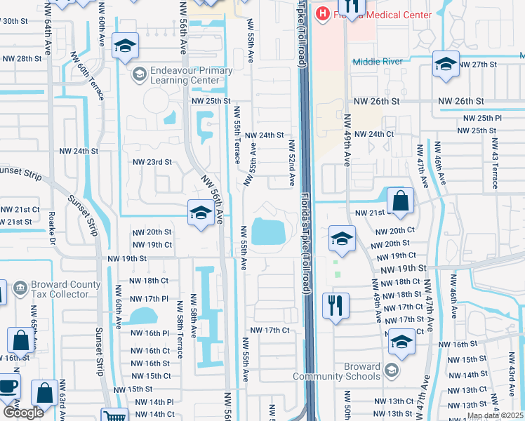 map of restaurants, bars, coffee shops, grocery stores, and more near 2000 Northwest 55th Avenue in Lauderhill