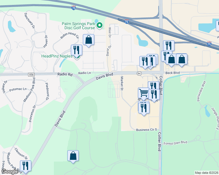 map of restaurants, bars, coffee shops, grocery stores, and more near 8609 Jilk Circle in Naples