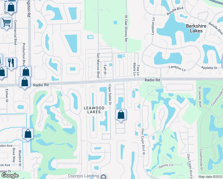 map of restaurants, bars, coffee shops, grocery stores, and more near 125 Cape Sable Drive in Naples