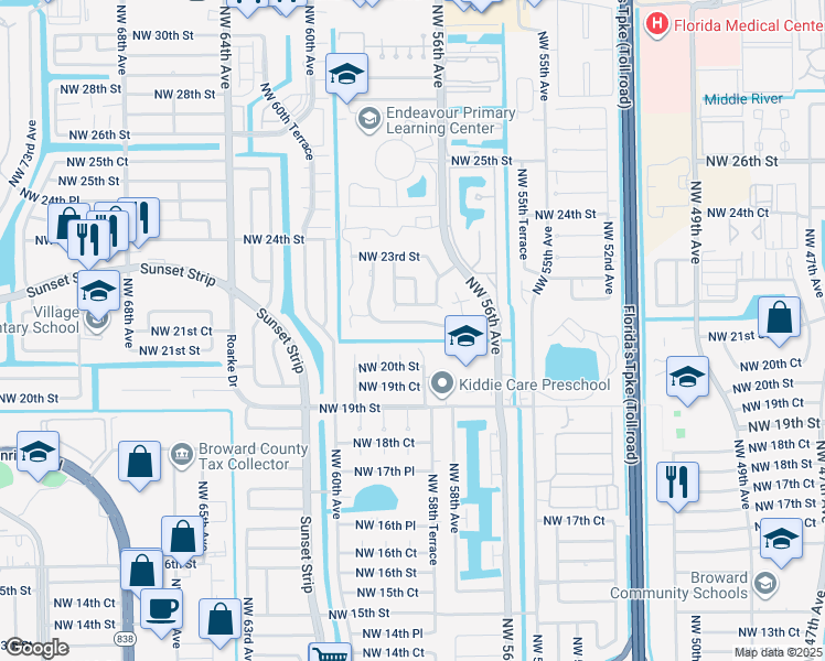 map of restaurants, bars, coffee shops, grocery stores, and more near 2020 Northwest 58th Terrace in Lauderhill