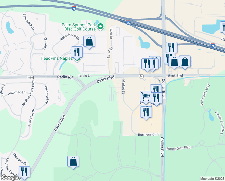 map of restaurants, bars, coffee shops, grocery stores, and more near 8609 Jilk cir in Naples