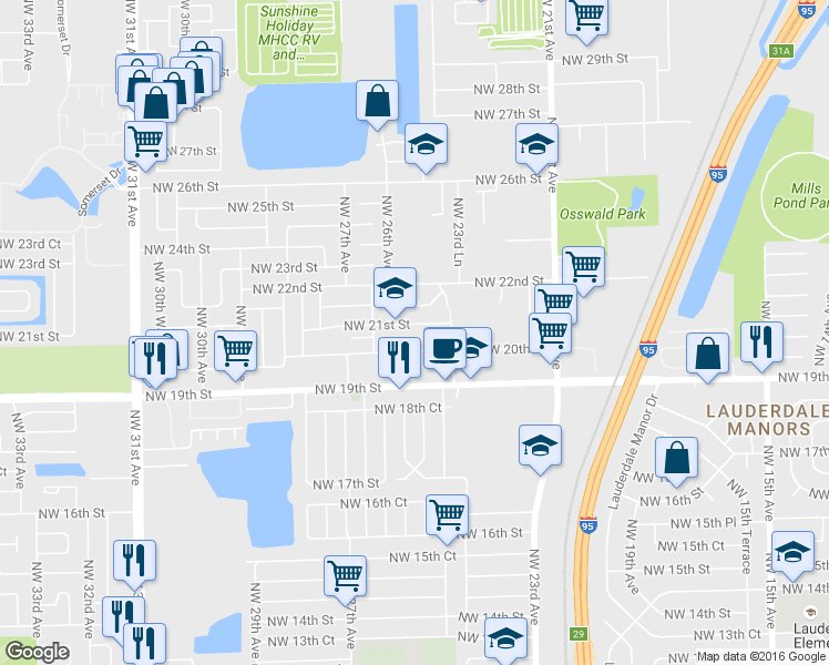 map of restaurants, bars, coffee shops, grocery stores, and more near 2517 Northwest 20th Street in Fort Lauderdale