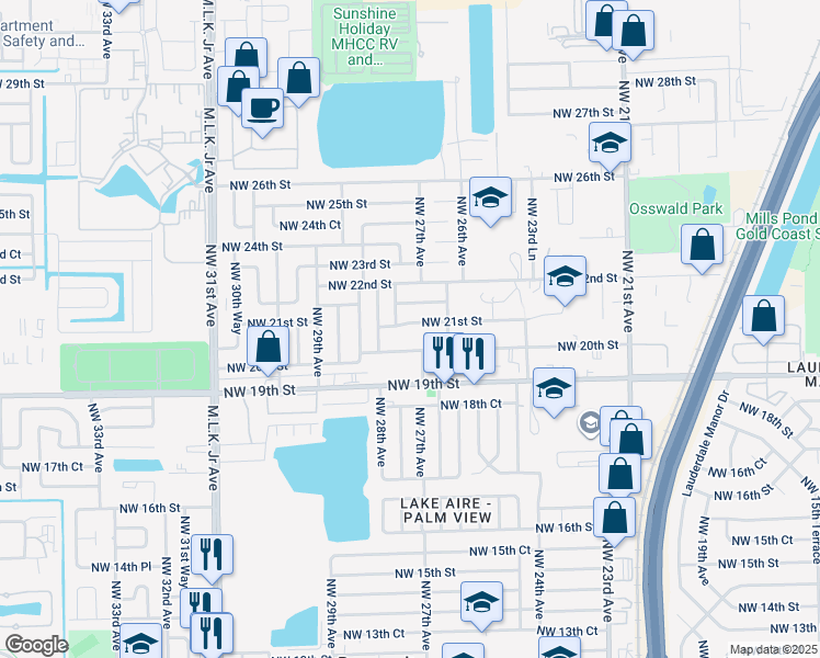map of restaurants, bars, coffee shops, grocery stores, and more near 2717 Northwest 20th Street in Fort Lauderdale