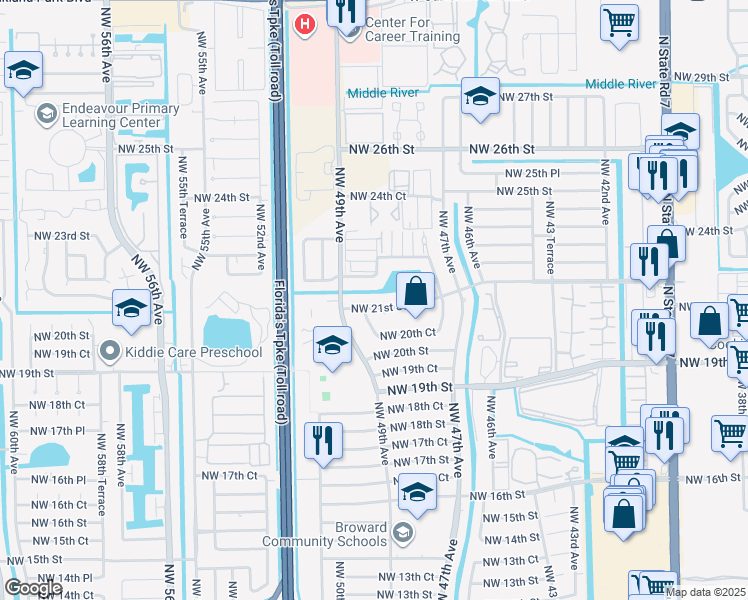 map of restaurants, bars, coffee shops, grocery stores, and more near 4830 Northwest 21st Street in Lauderhill