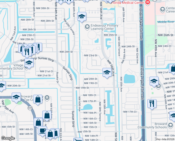 map of restaurants, bars, coffee shops, grocery stores, and more near 2020 Northwest 59th Terrace in Lauderhill