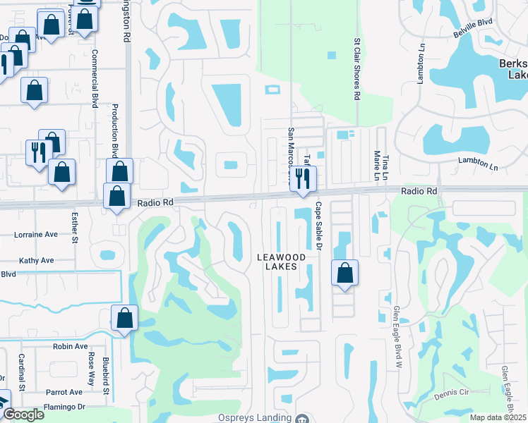 map of restaurants, bars, coffee shops, grocery stores, and more near 119 Leawood Circle in Naples