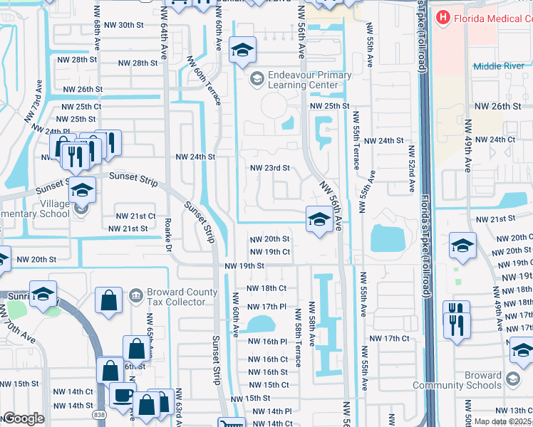 map of restaurants, bars, coffee shops, grocery stores, and more near 2020 Northwest 59th Terrace in Lauderhill