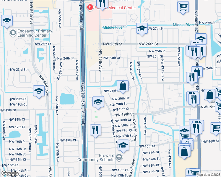 map of restaurants, bars, coffee shops, grocery stores, and more near in Lauderhill