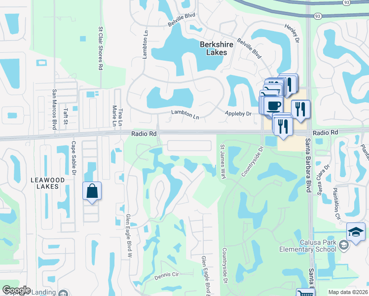 map of restaurants, bars, coffee shops, grocery stores, and more near 103 Glen Eagle Circle in Naples