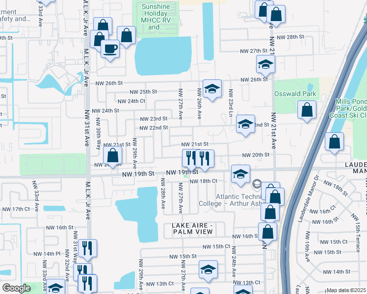 map of restaurants, bars, coffee shops, grocery stores, and more near 2660 Northwest 21st Street in Fort Lauderdale