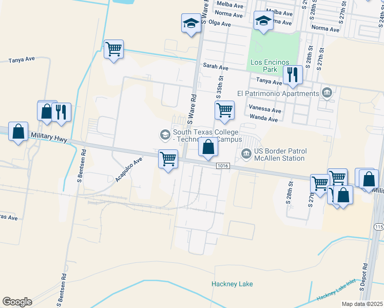 map of restaurants, bars, coffee shops, grocery stores, and more near 6401 South 36th Street in McAllen