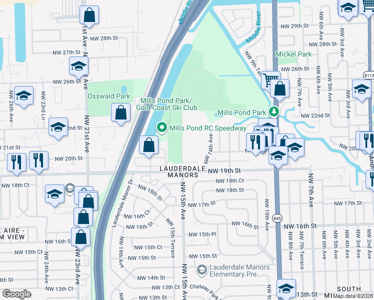 map of restaurants, bars, coffee shops, grocery stores, and more near in Lauderdale Lakes